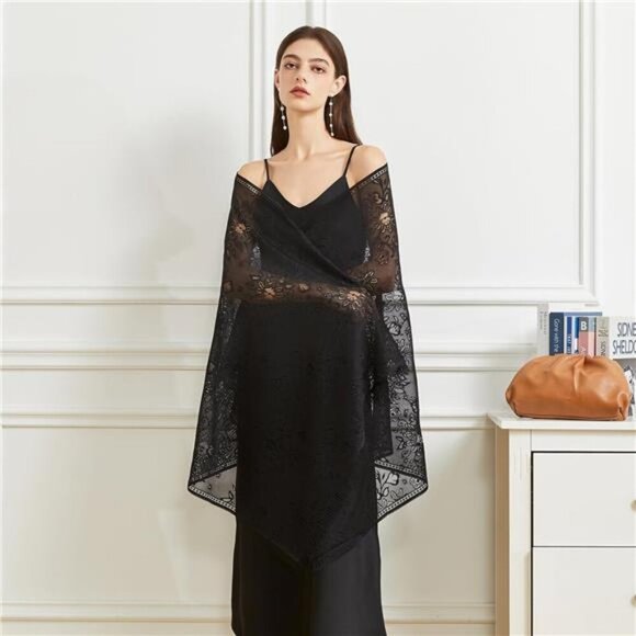 Women’s Floral Lace Shawls Wraps Black2 - Picture 5 of 6
